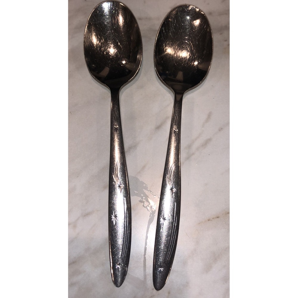 Star Crest by Wallace‎ 2 Stainless Steel flatware Spoons